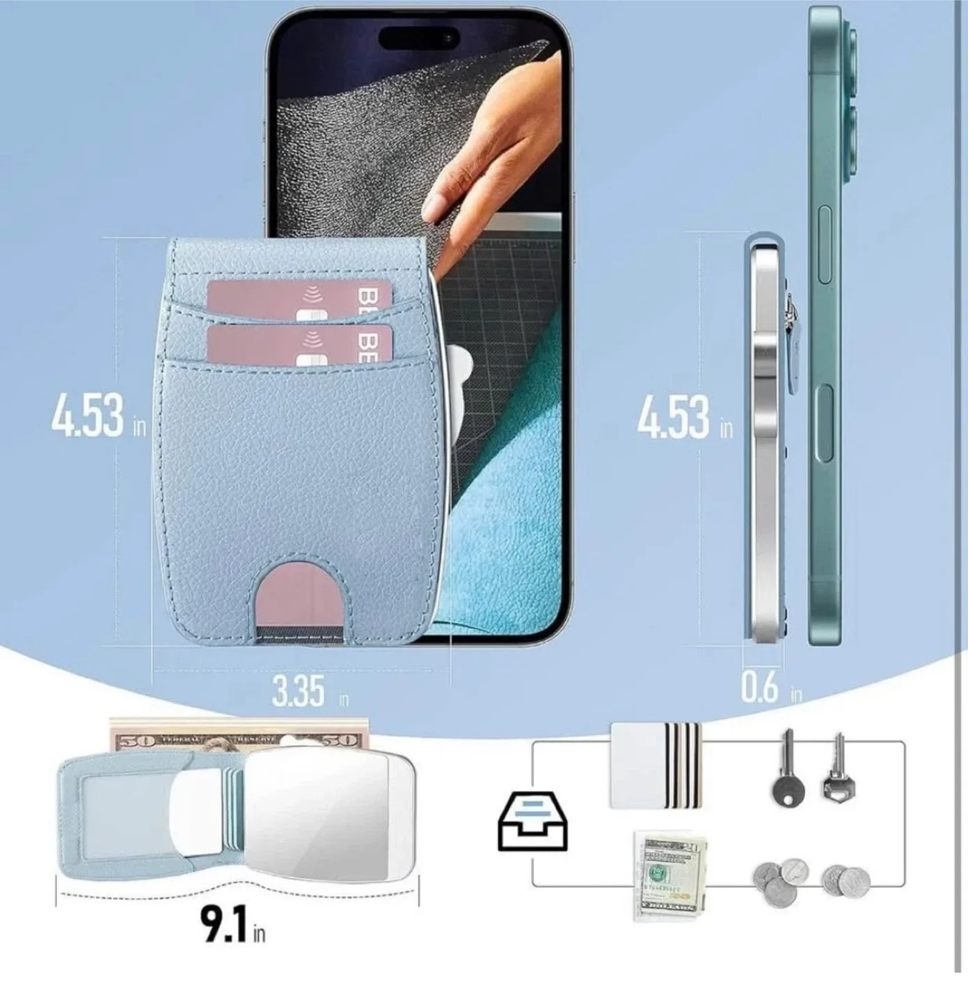 RFID Blocking Pop-Up Wallet with Mirror - Blue image indicator(4)