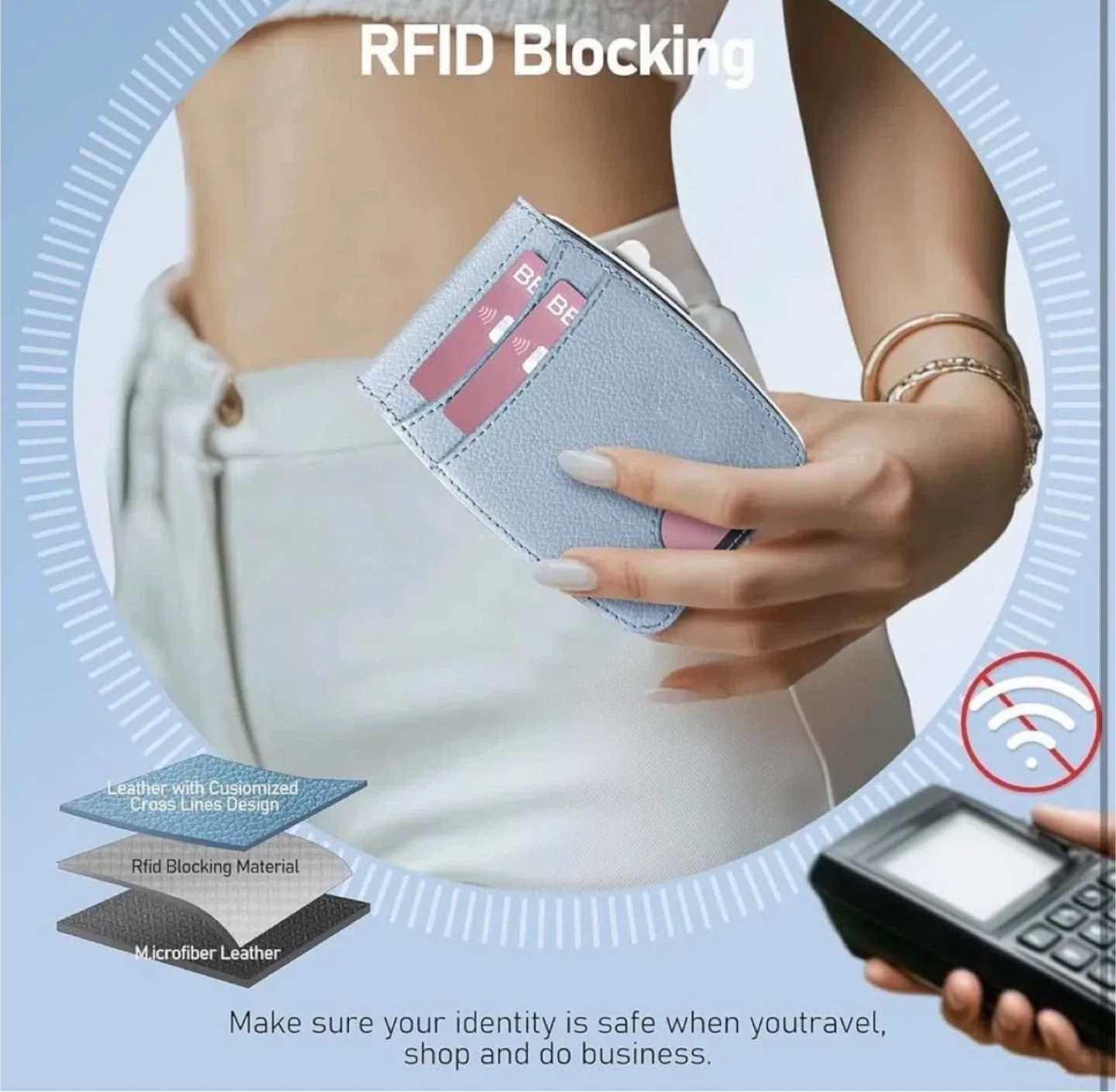 RFID Blocking Pop-Up Wallet with Mirror - Blue image indicator(5)