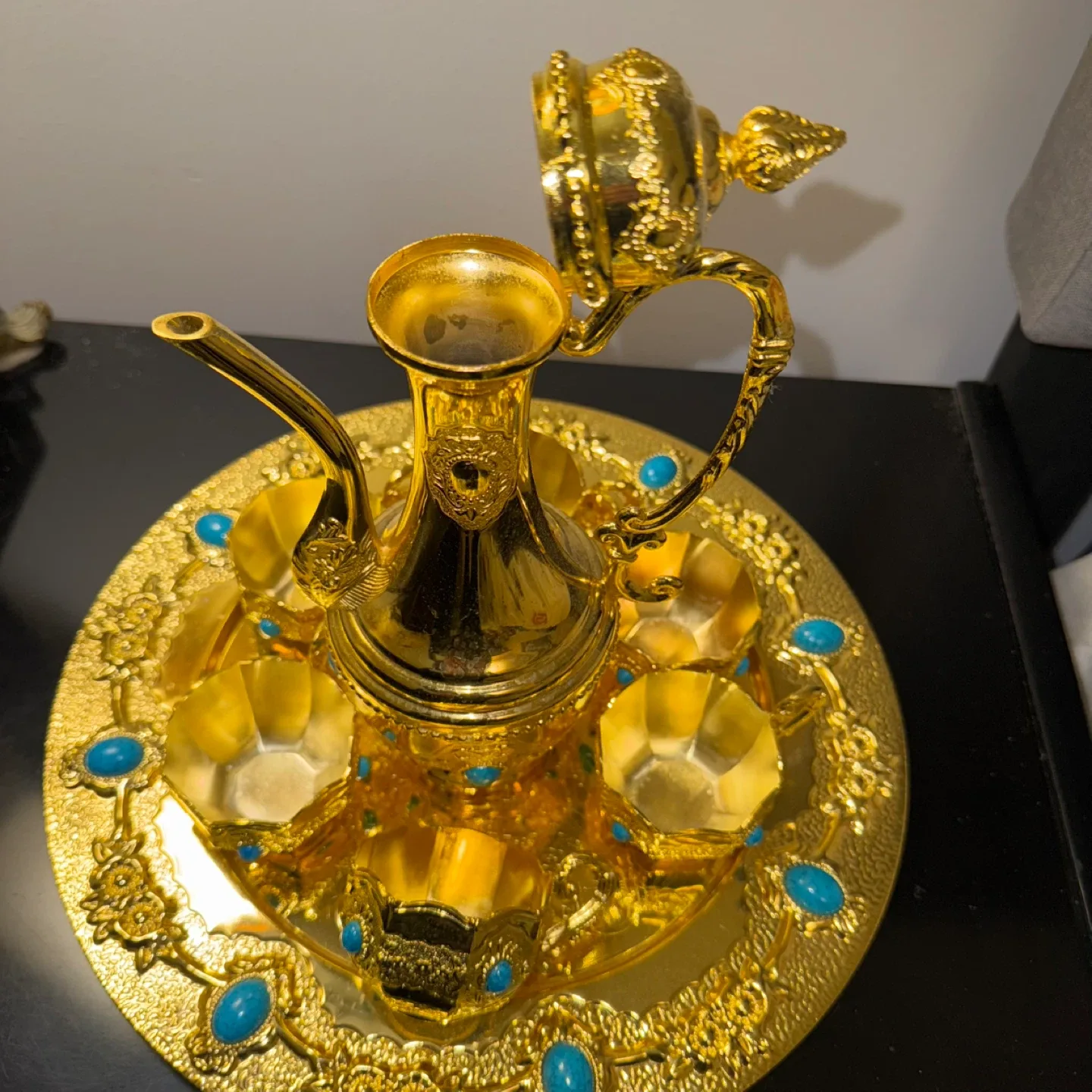 Gold Coloured Tea Set with Turquoise Accents image indicator(2)