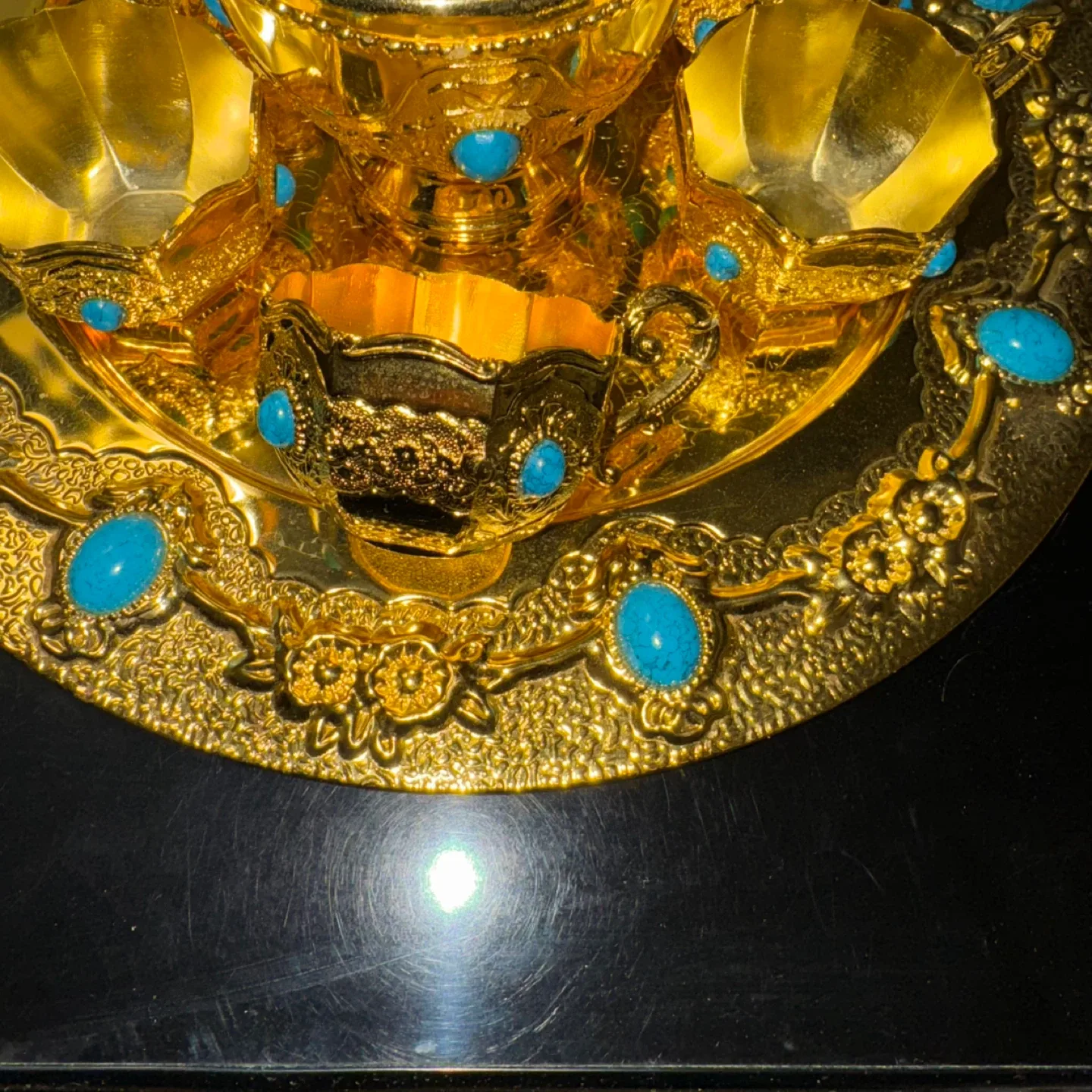 Gold Coloured Tea Set with Turquoise Accents image indicator(4)