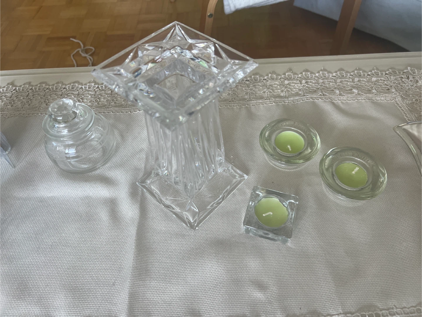 Crystal Candle Holders & Jar