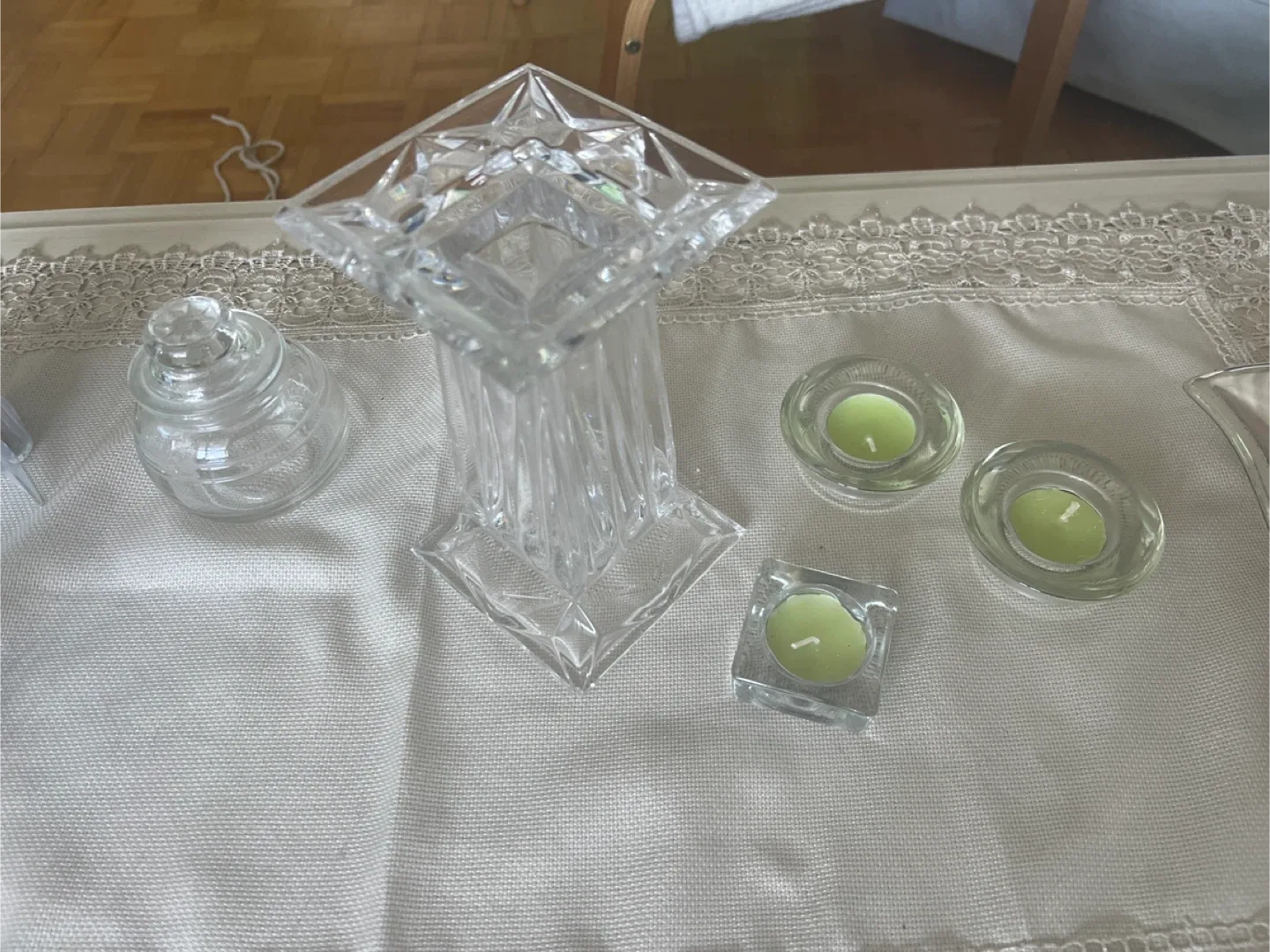 Crystal Candle Holders & Jar