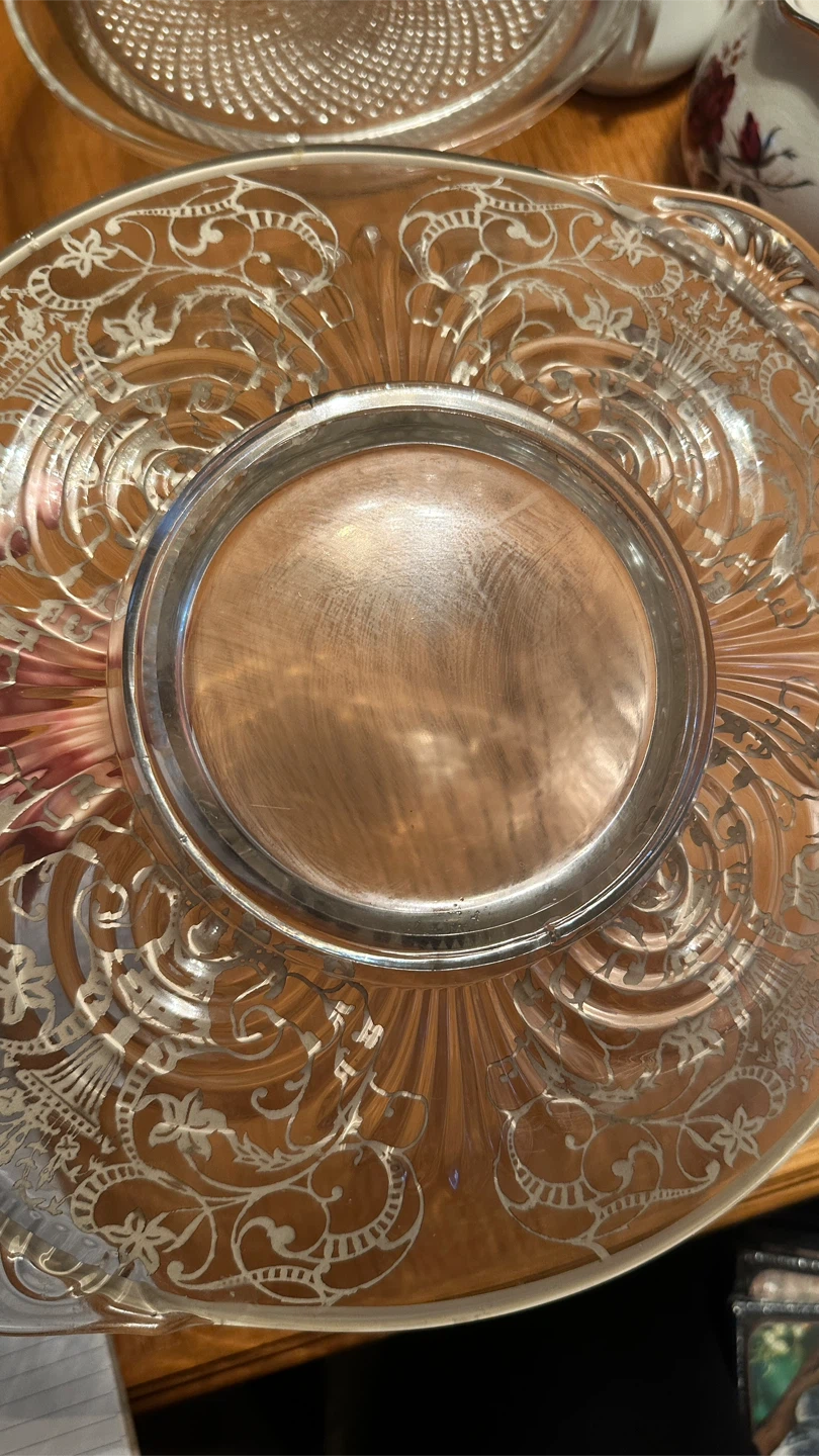 Vintage SILVER OVERLAY Glass Plate with Floral Design - photo 4
