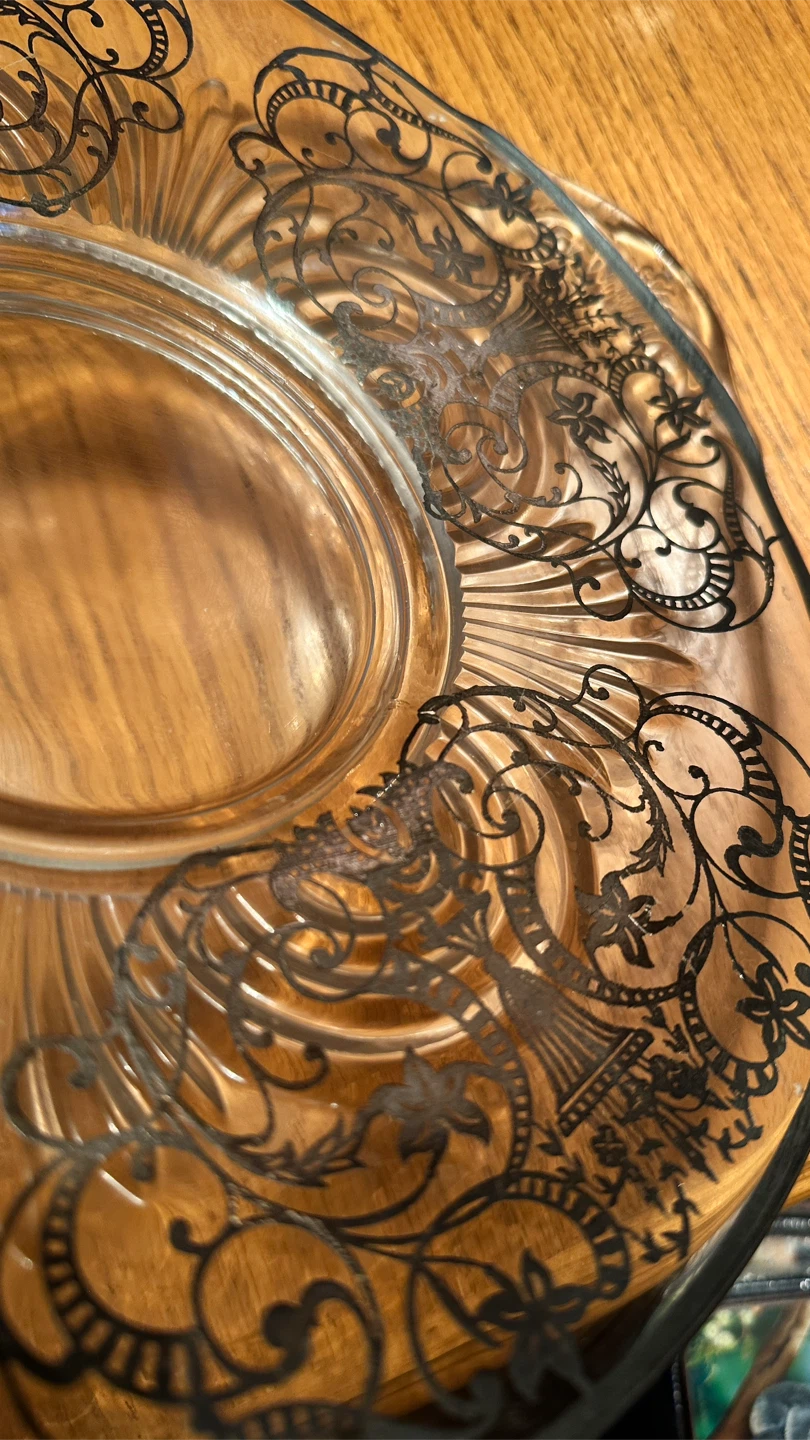 Vintage SILVER OVERLAY Glass Plate with Floral Design - photo 2