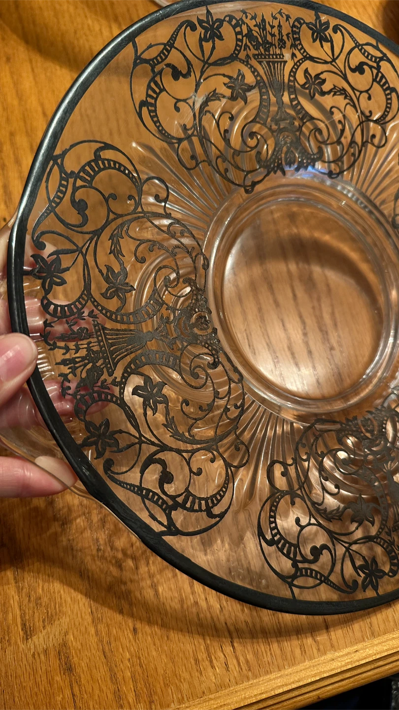 Vintage SILVER OVERLAY Glass Plate with Floral Design - photo 3