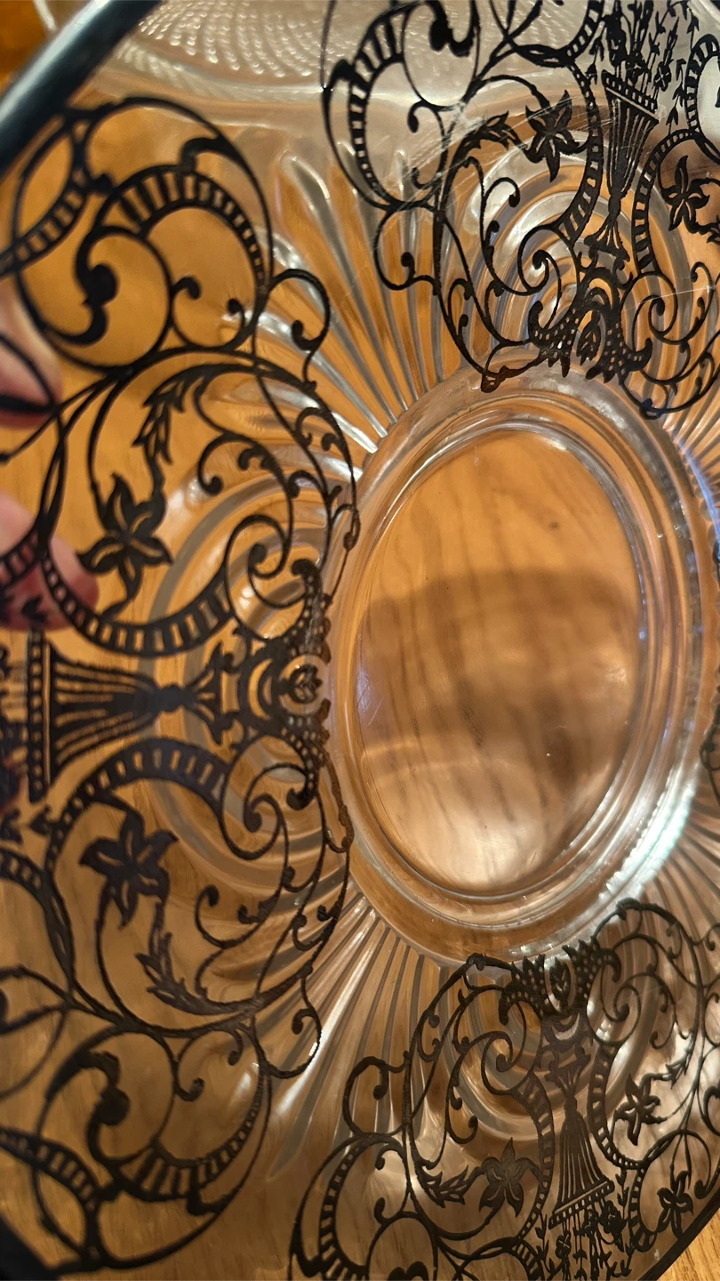 Vintage SILVER OVERLAY Glass Plate with Floral Design - photo 5