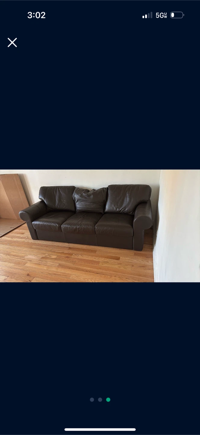 Brown leather IKEA couch. Ground level pick up no stairs - photo 3