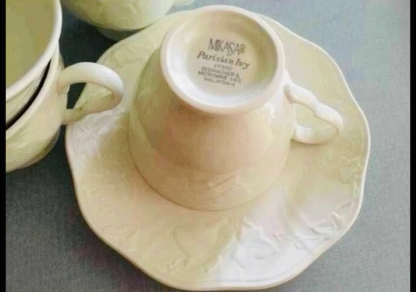 24-pc Mikasa Parisian Ivy bone china Cups/Saucers Set image indicator(3)