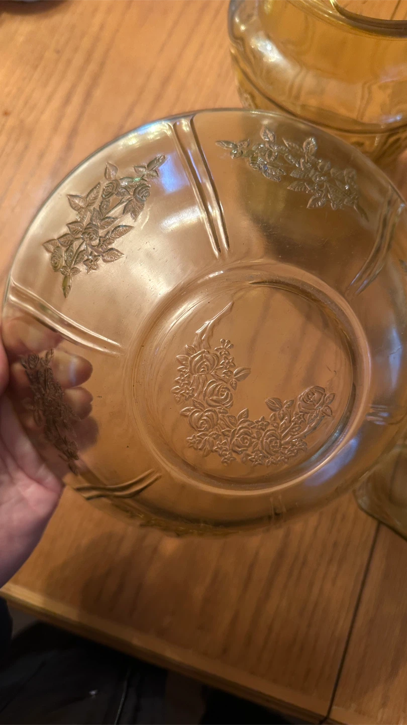 Vintage Sharon cabbage Rose serving bowl - depression glass - photo 2