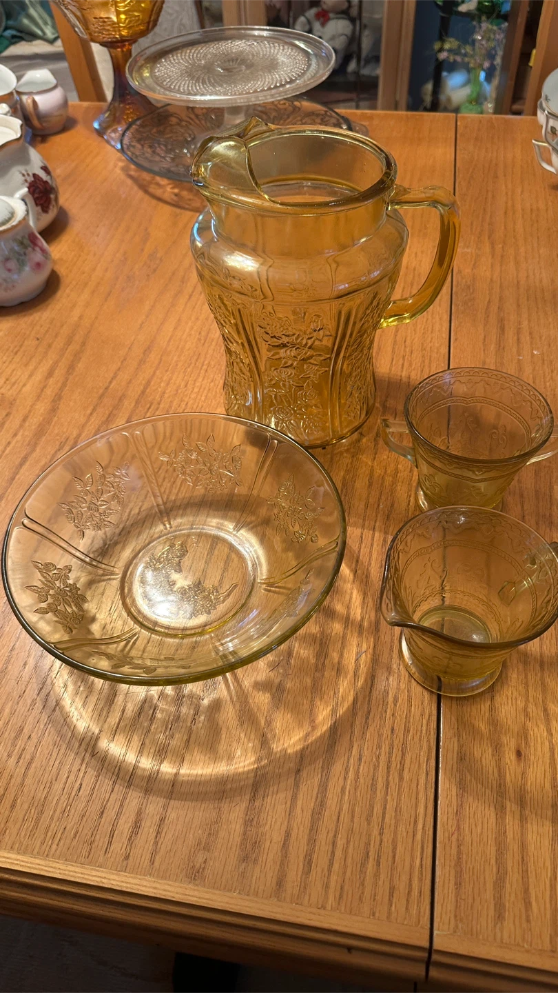 Vintage Sharon cabbage Rose serving bowl - depression glass - photo 3