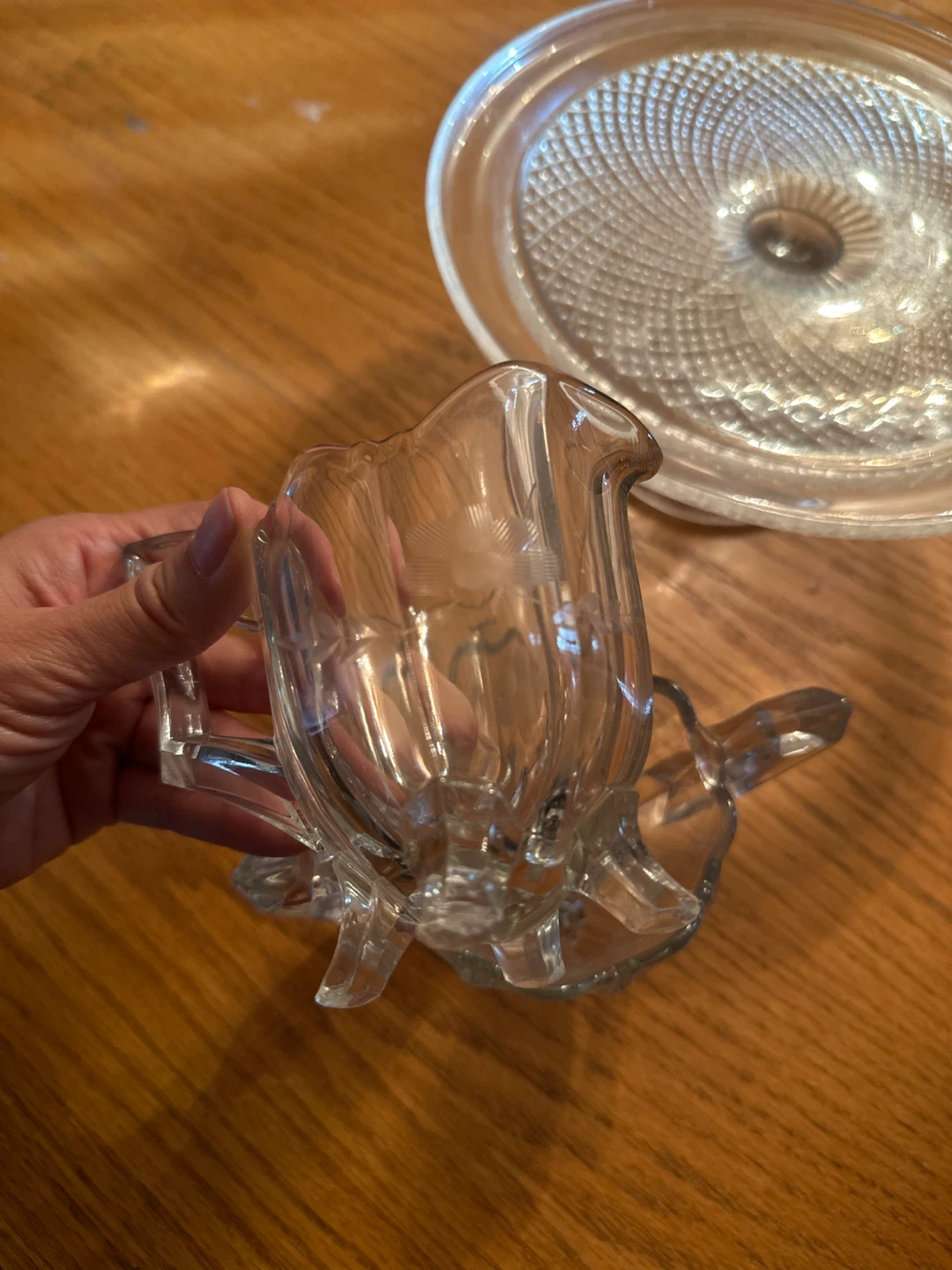 Vintage Clear Glass Creamer, Sugar Bowl & Cake Stand Set - photo 3