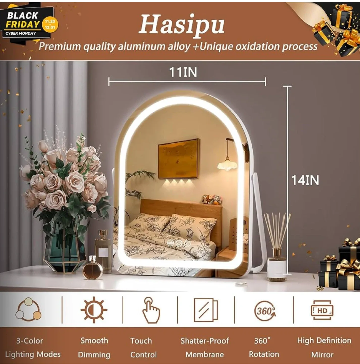 Hasipu LED Vanity Mirror - 11 x 14 inch image indicator(2)