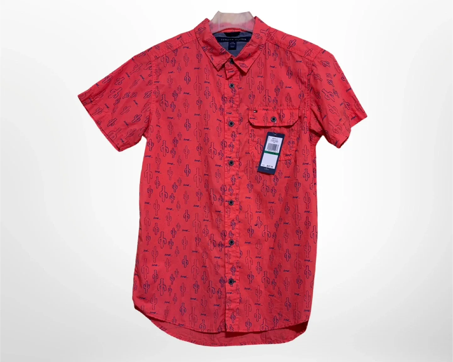 New Tommy Hilfiger Coral Cactus Print Short Sleeve Shirt