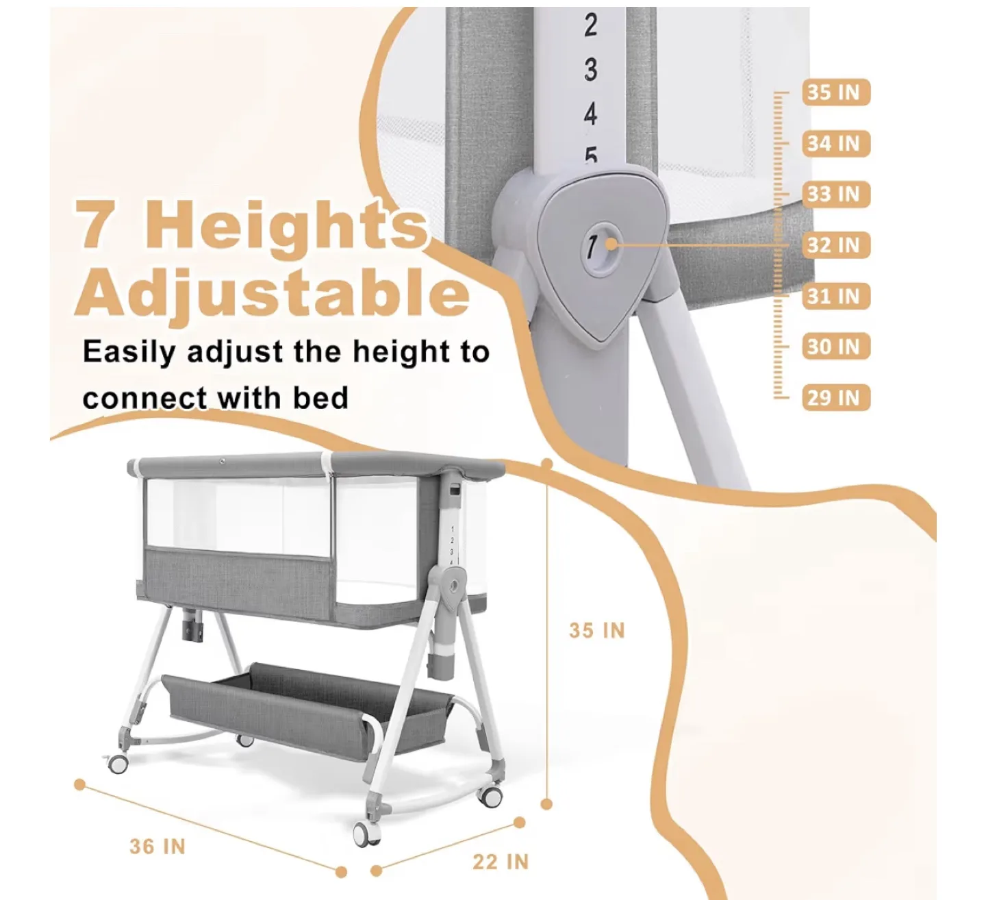 Brand New 3-in-1 Baby Bassinet – Adjustable & Portable (Grey) image indicator(8)