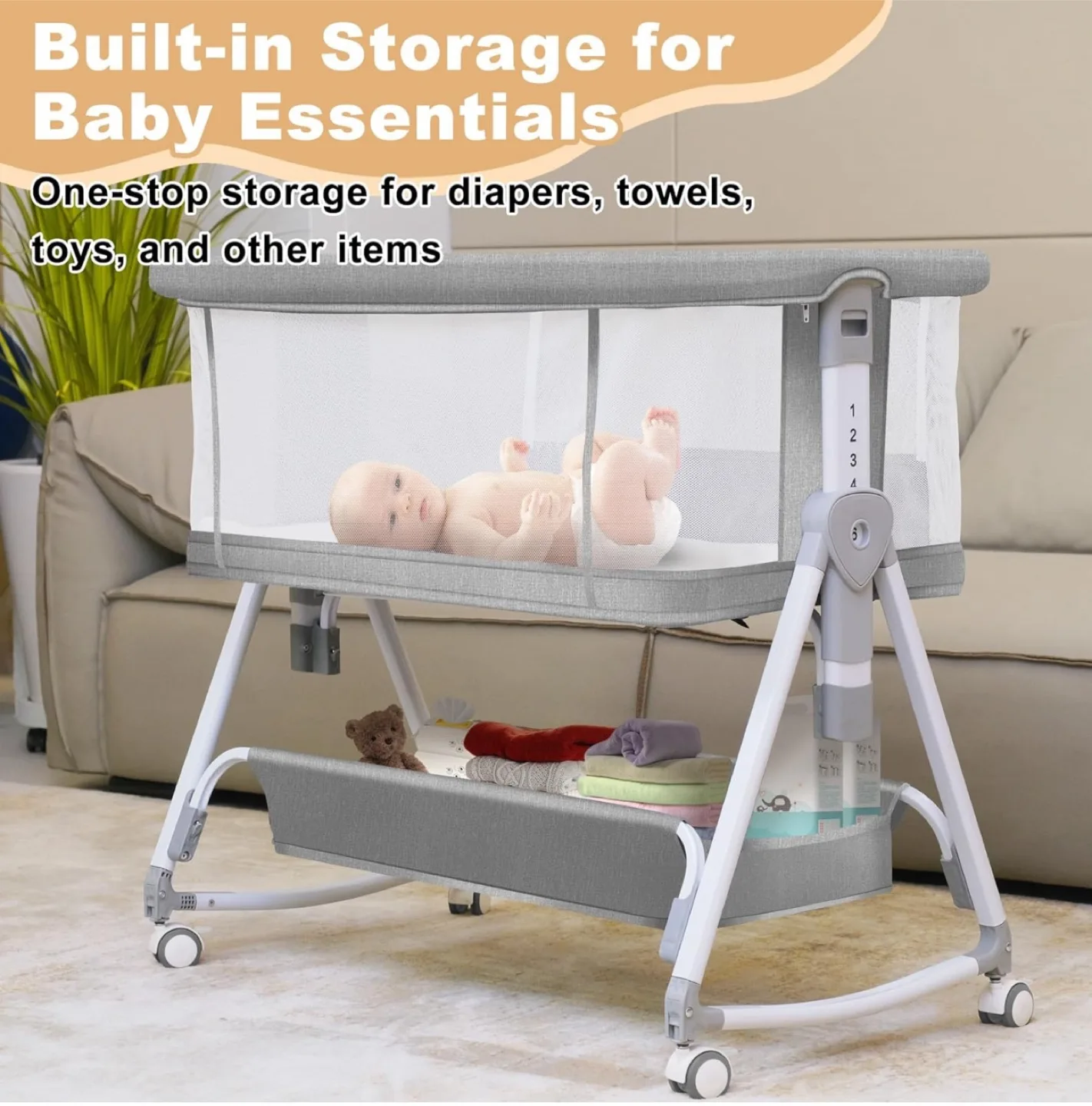 Brand New 3-in-1 Baby Bassinet – Adjustable & Portable (Grey) image indicator(10)