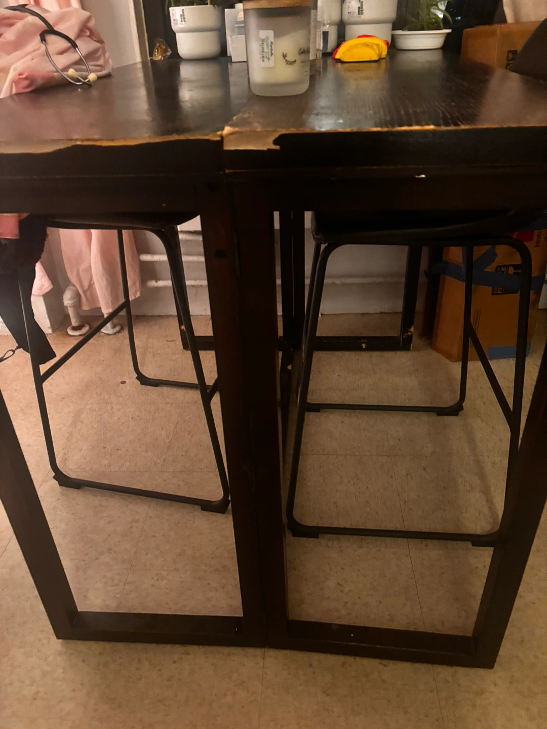 High used table  with two bar stools