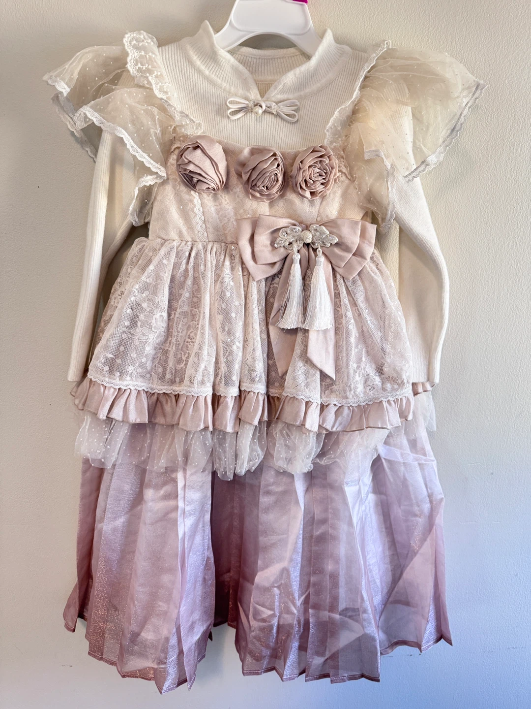 Girl's Dress - White & Pink Toddler size 6-7T