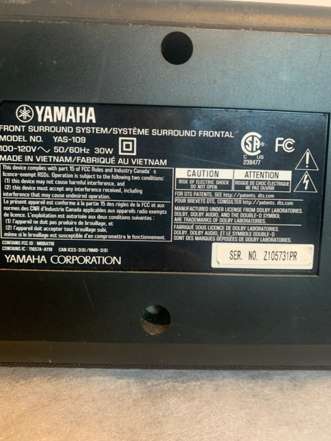 Yamaha YAS-109 Sound Bar - photo 3