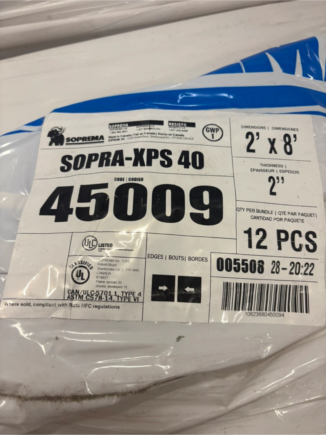 SOPREMA SOPRA-XPS 40 Insulation Boards 2' x 8' (12 Pcs)