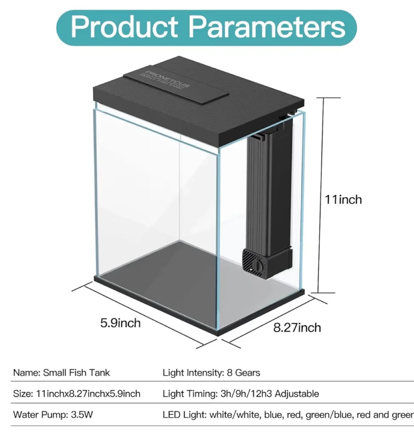 Like New Small Glass Fish Tank with Filter and led Light image indicator(5)