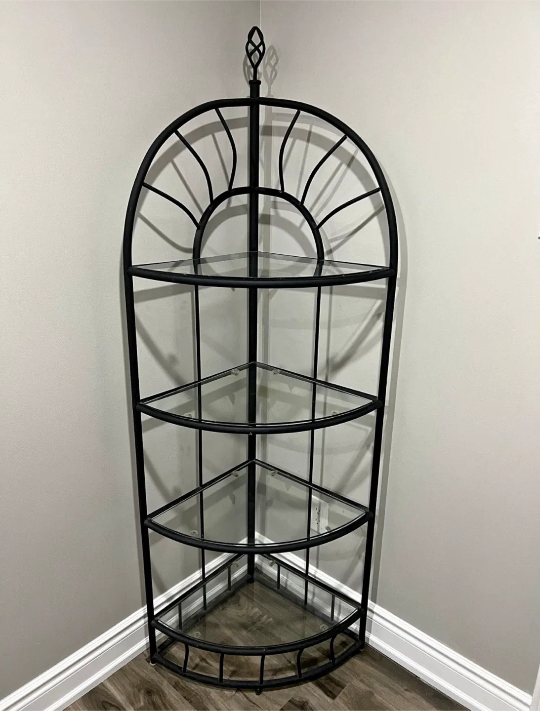 Black Metal & Glass Corner Shelf $100