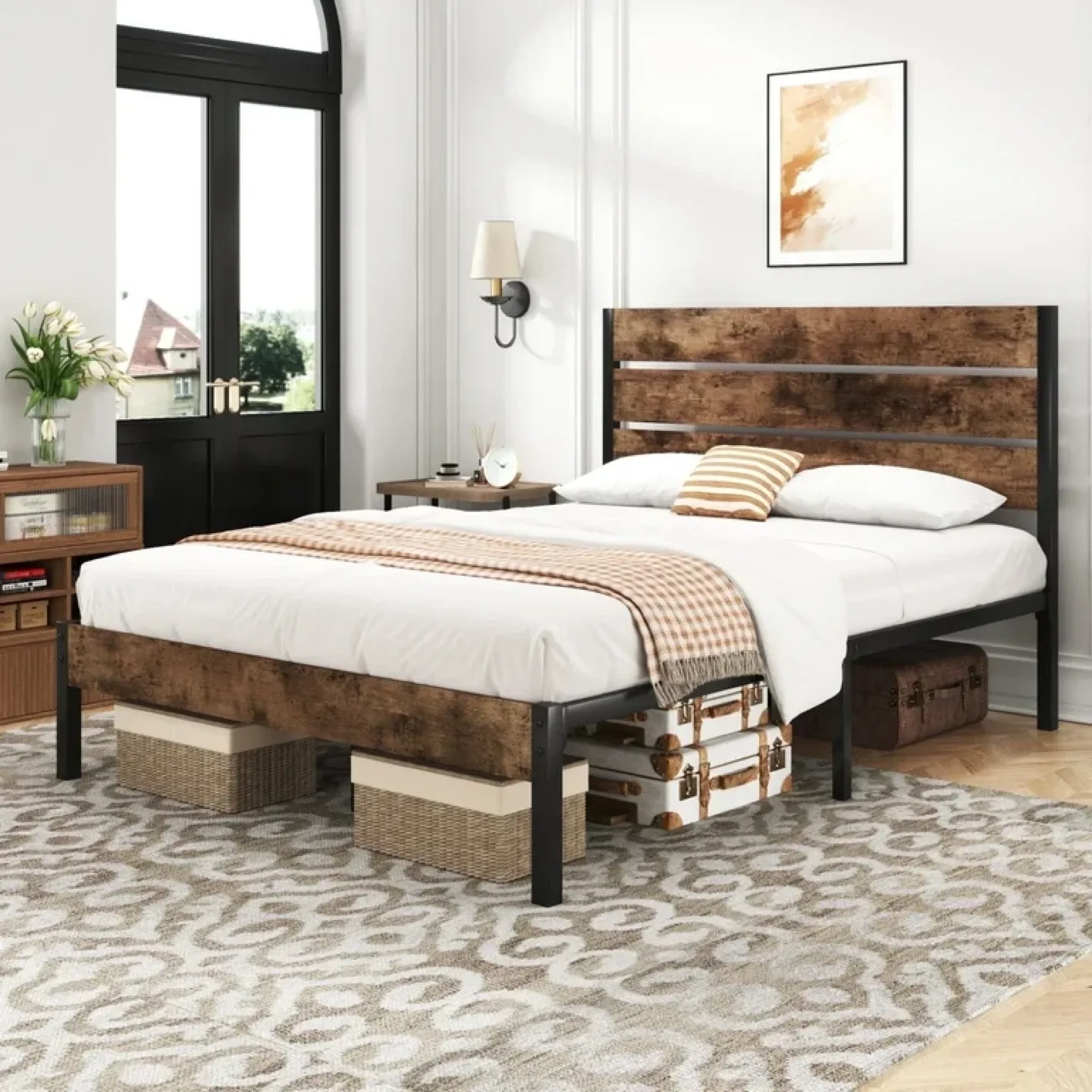 Fluest Full Size Bed Frame with Headboard and Footboard