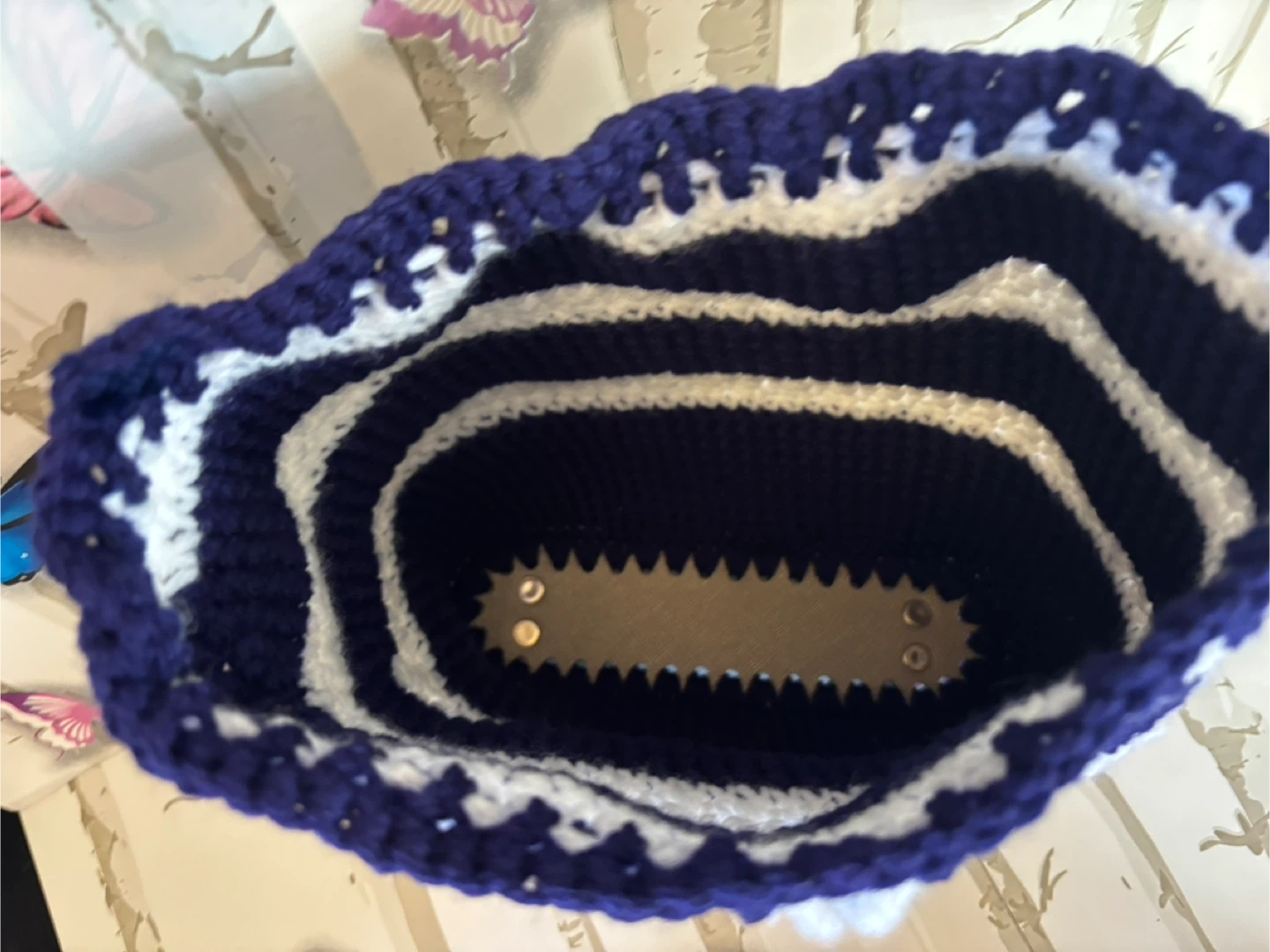 Handmade Crocheted Navy & White Striped Bag Set - photo 3