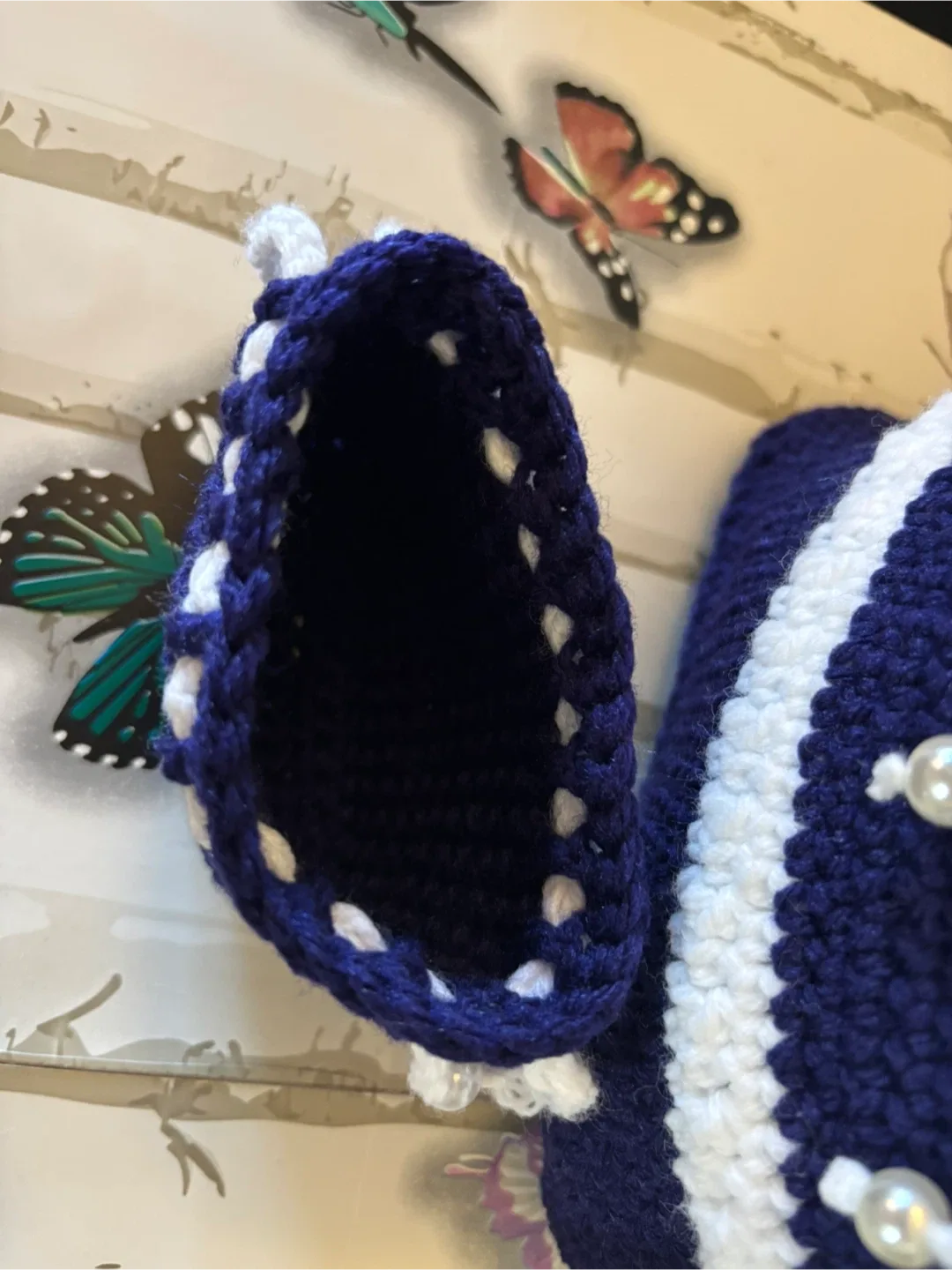 Handmade Crocheted Navy & White Striped Bag Set image indicator(6)