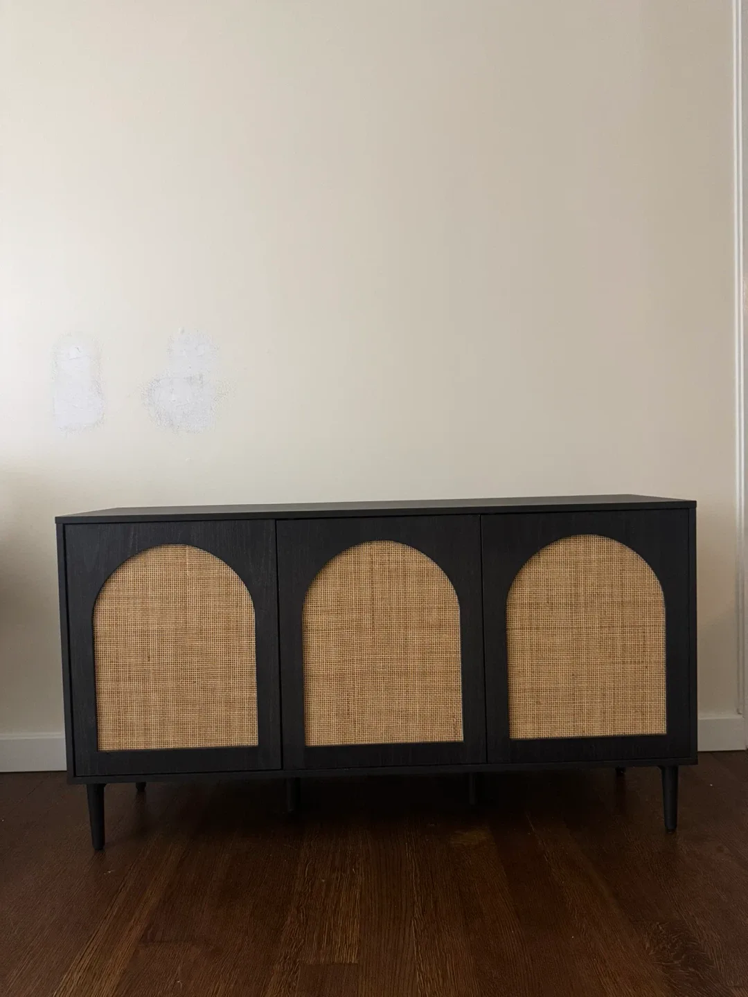 Black Rattan Door Media Console