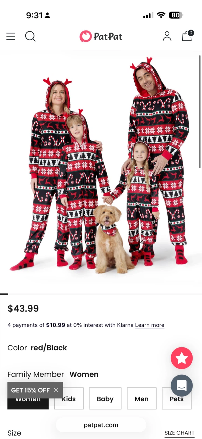 PatPat Red/Black Reindeer  Pajamas - Size L