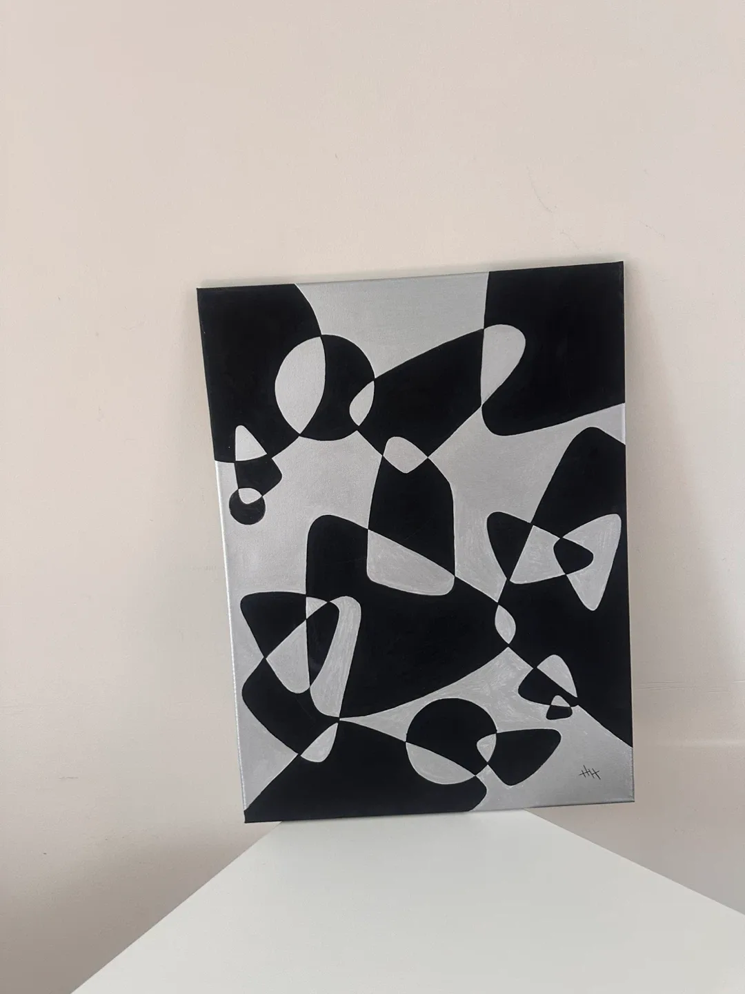 Acrylic Abstract Black and Silver Painting - Hand drawn image indicator(2)