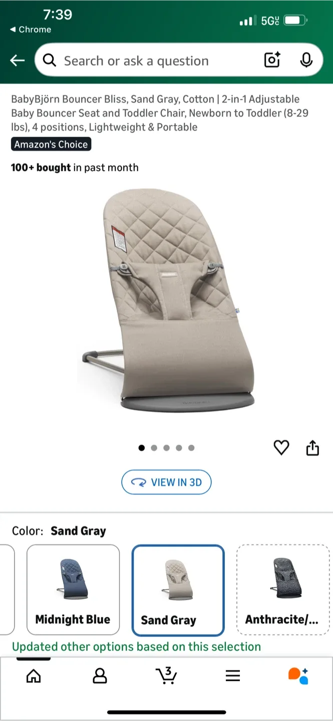 BabyBjörn Bouncer Bliss - Sand Gray image indicator(3)