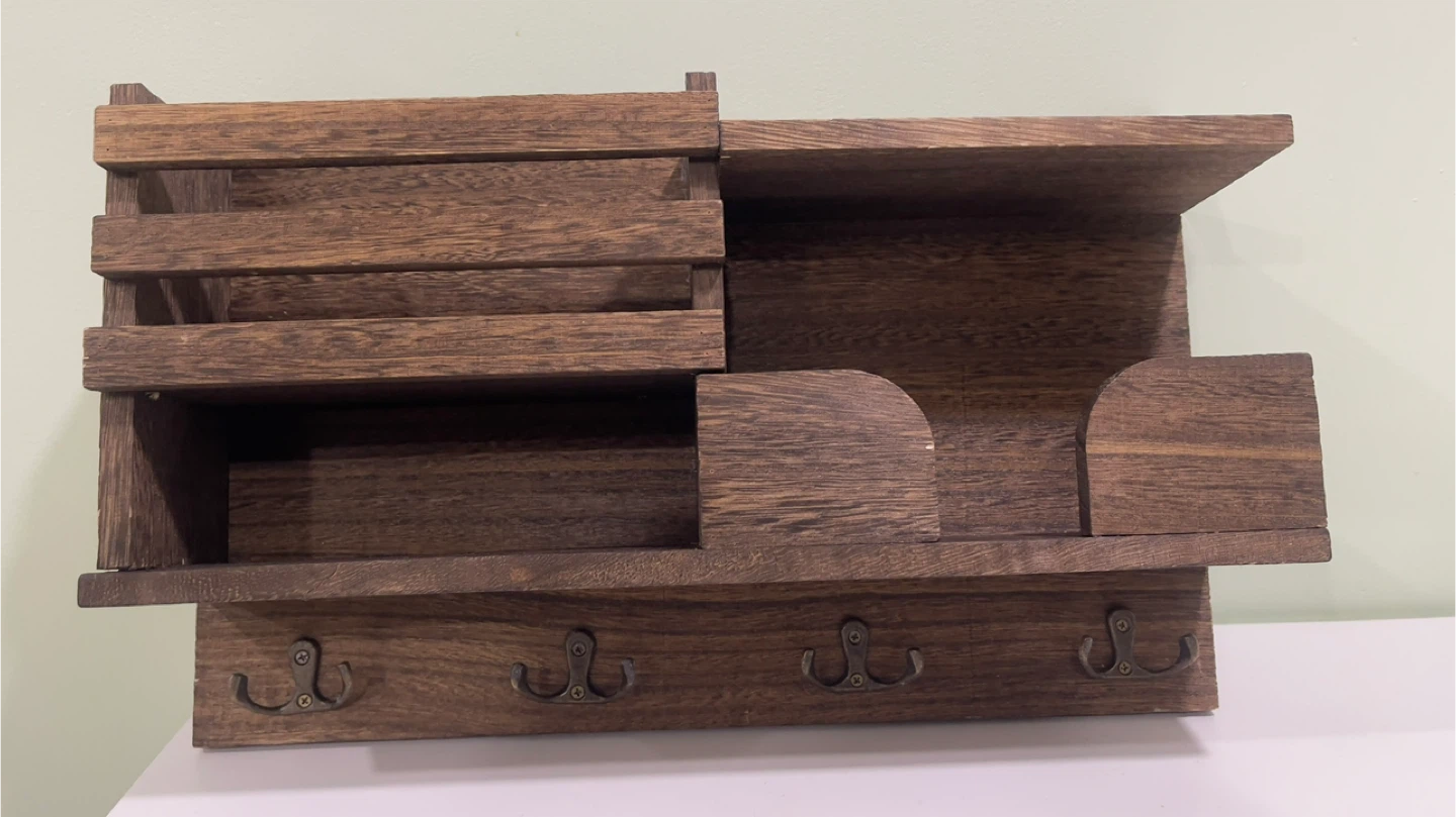 Wooden Wall Organizer with Hooks