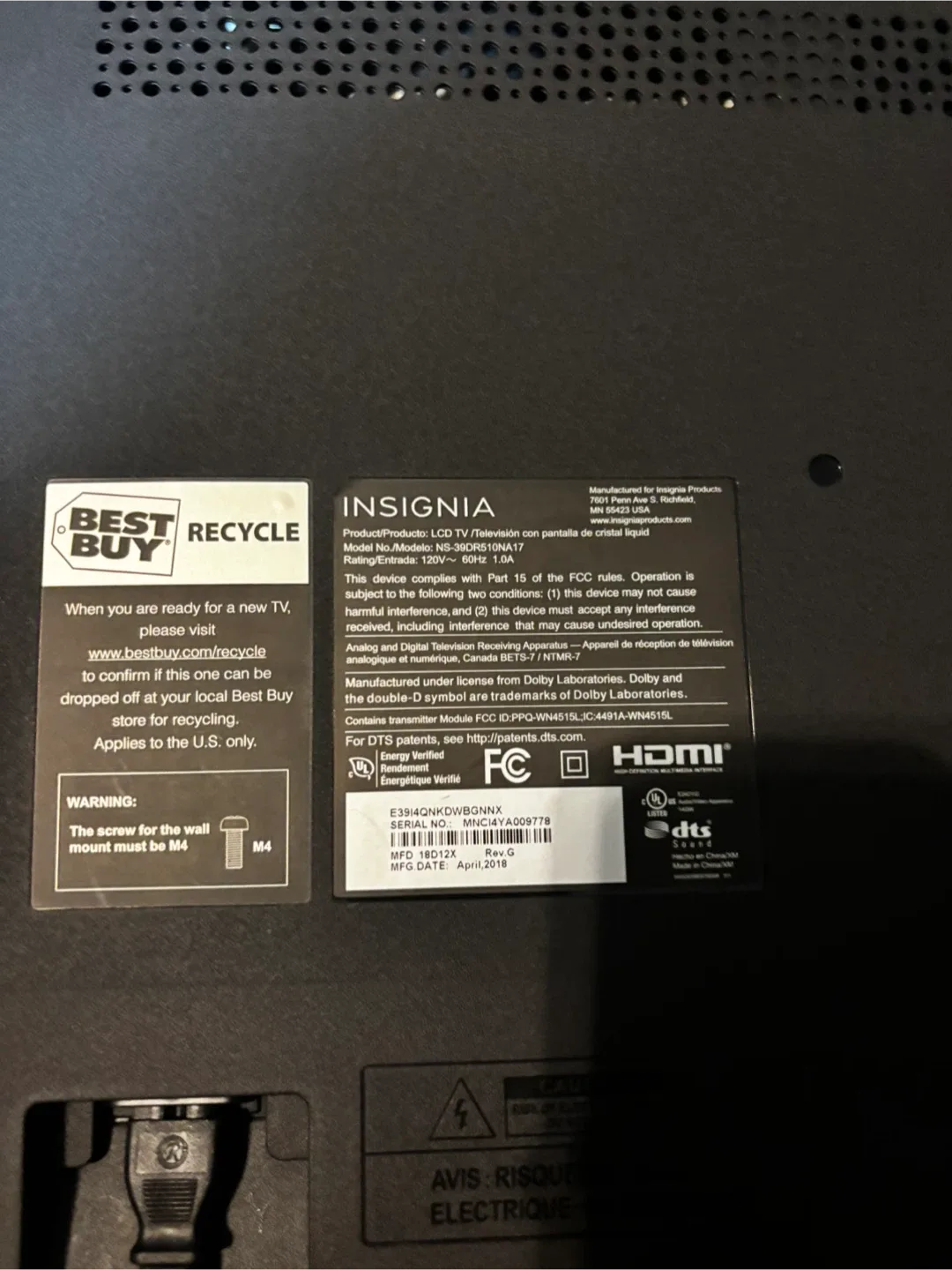 Insignia 39" Roku TV Model NS-39DR610NA17 remote not included image indicator(2)