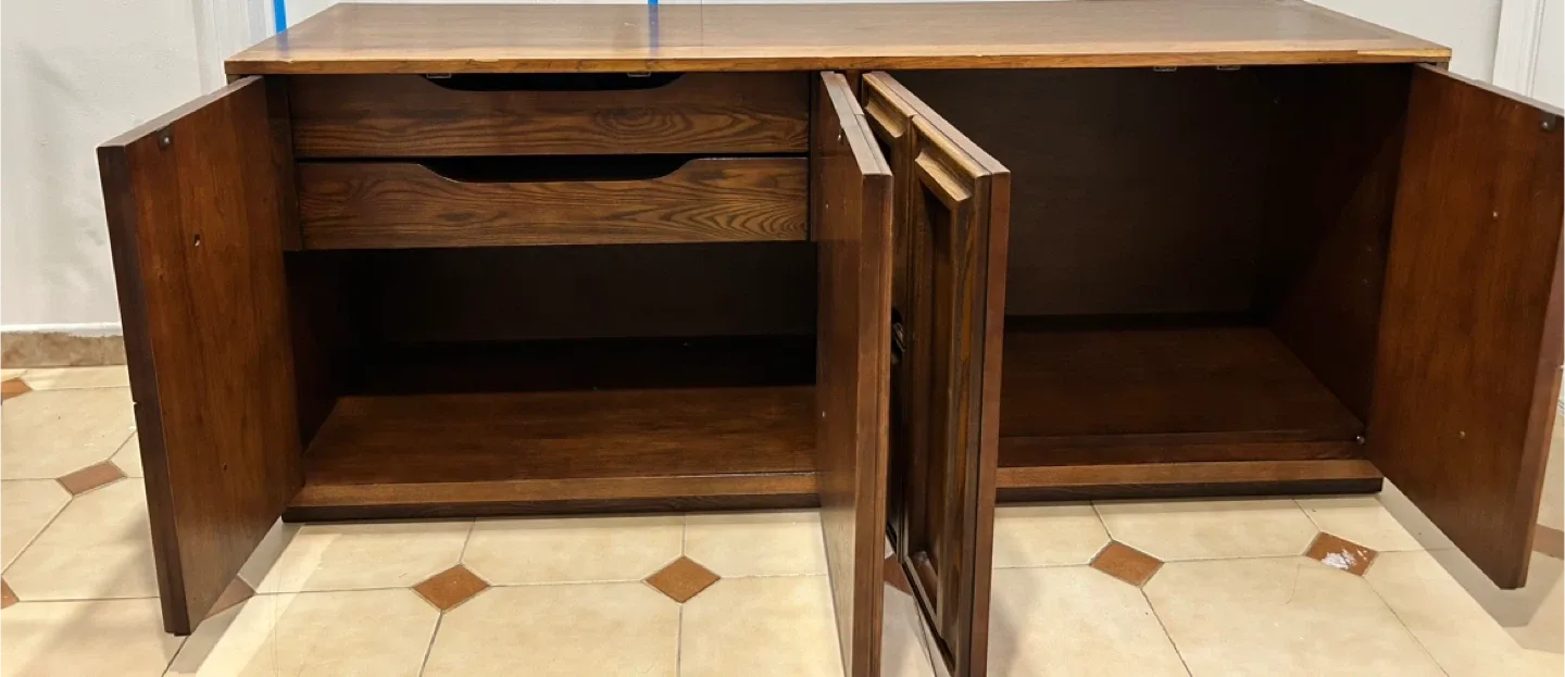 Vintage Brutalist Style Lowboy Dresser 64” Wide Statement Piece image indicator(2)