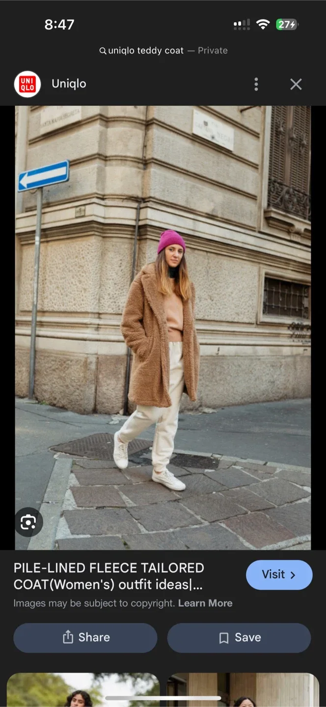 Uniqlo Pile-Lined Fleece Tailored teddy bear Coat XS image indicator(3)