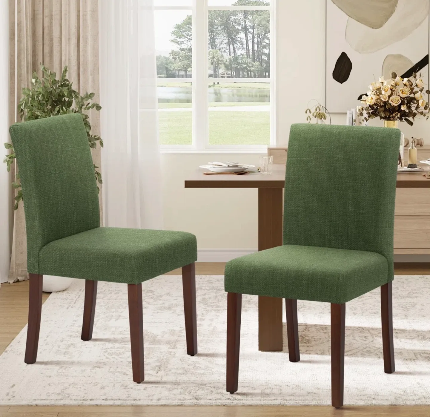 New! Green Upholstered Dining Chairs - Set of 2 image indicator(2)