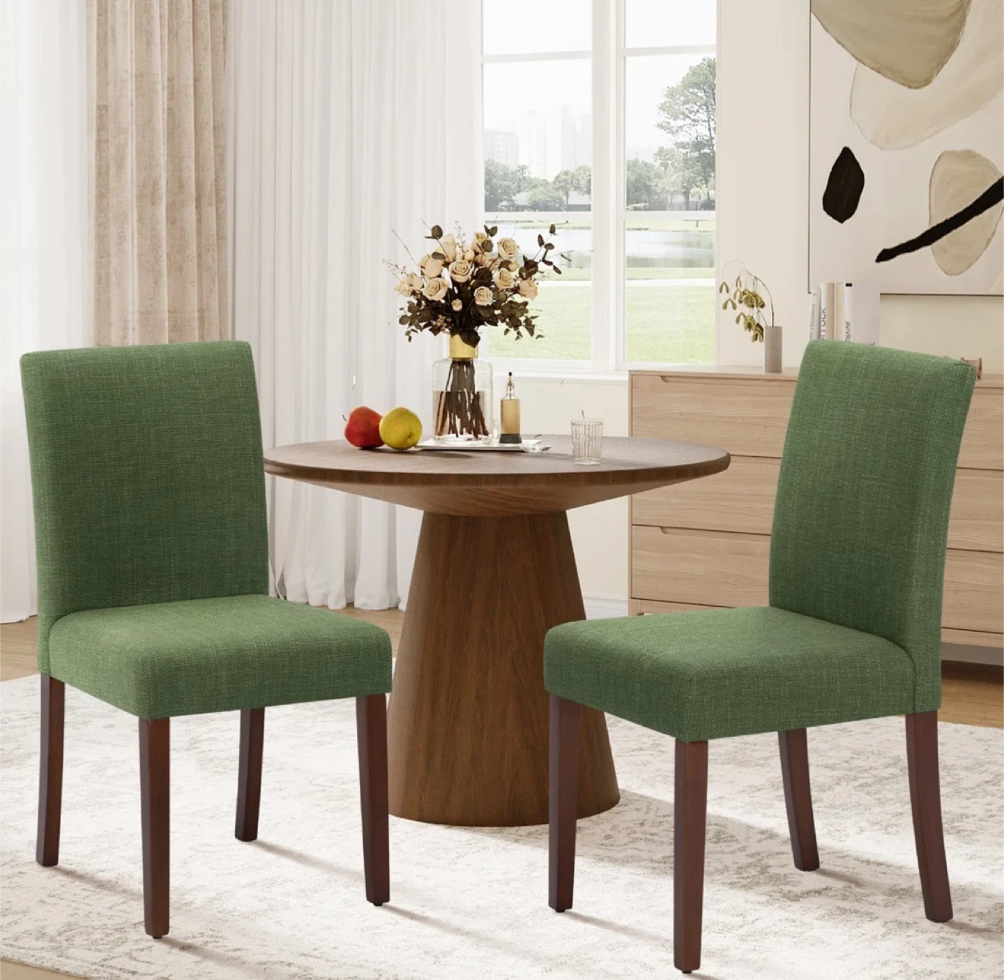 New! Green Upholstered Dining Chairs - Set of 2