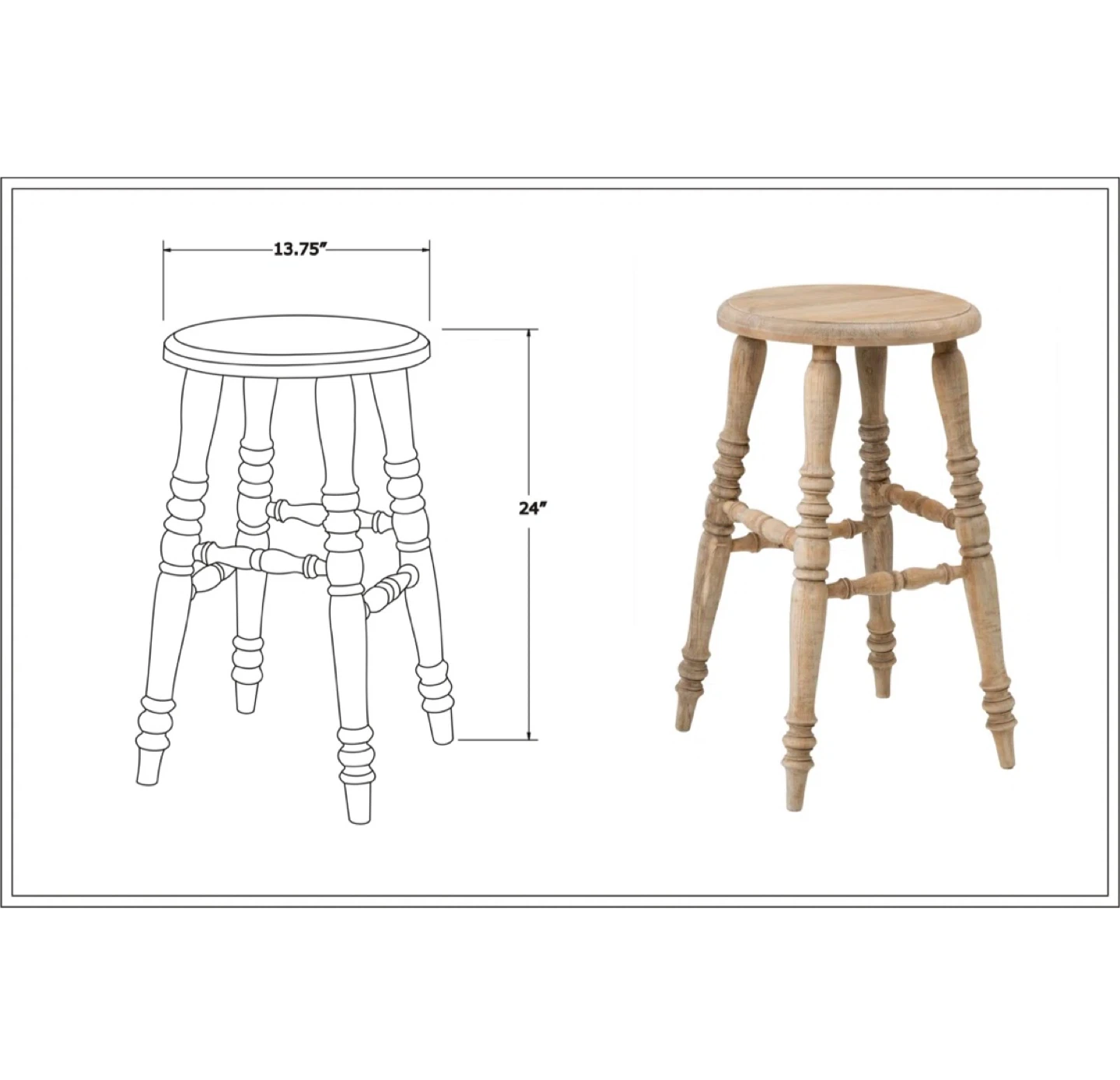 NEW! 24” Farmhouse Style Solid Wood Counter Stool (Set of 2) - photo 3