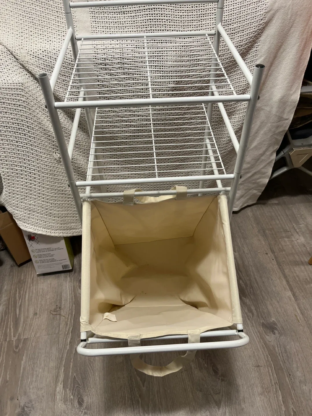 Laundry Hamper with Shelves - White Metal & Beige image indicator(2)