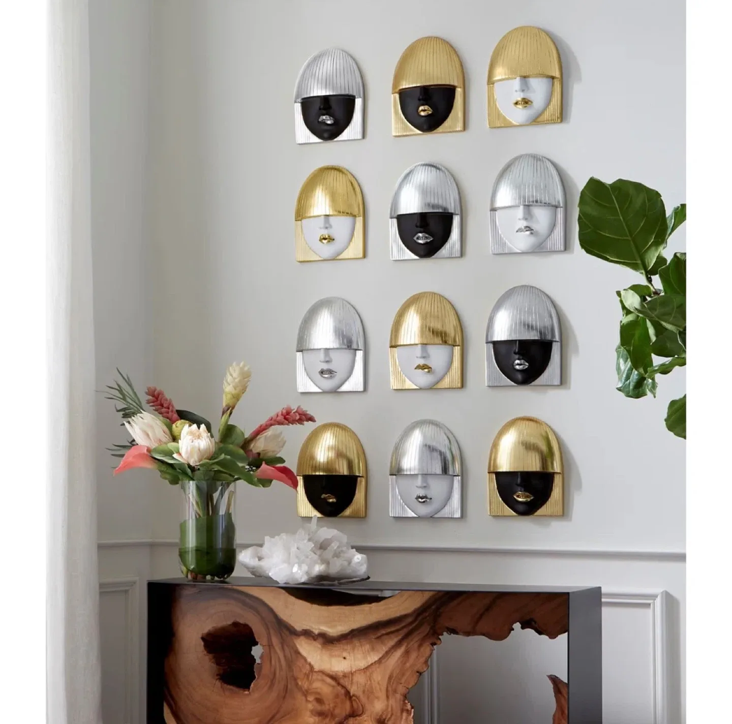 Gold & White Face Wall Decor Set of 3 image indicator(10)