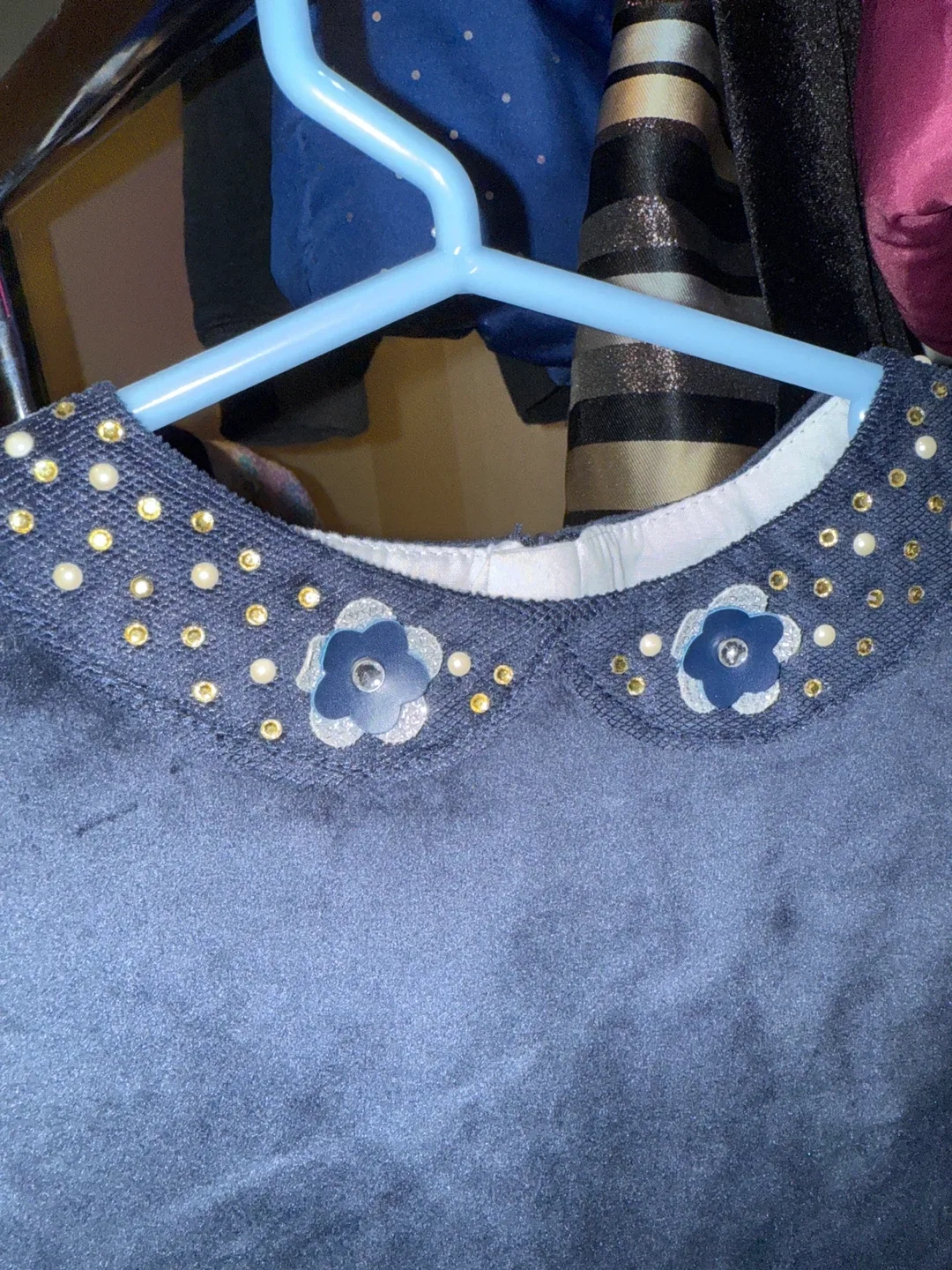 Girls Blue Velvet Dress image indicator(2)