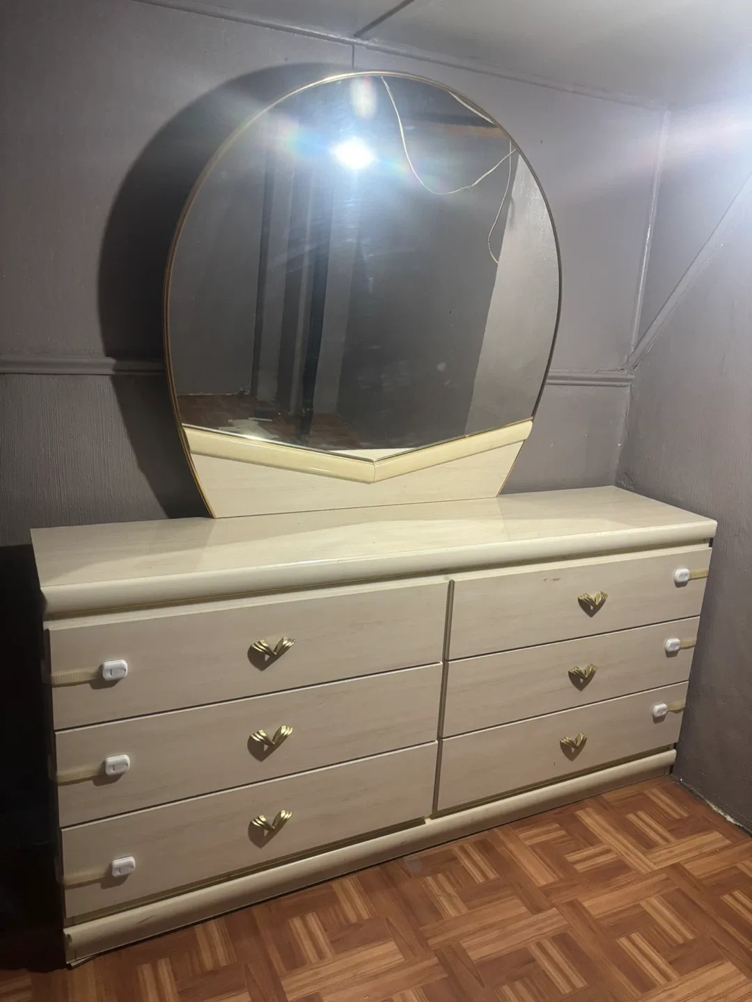 Vintage Dresser with Mirror - Beige