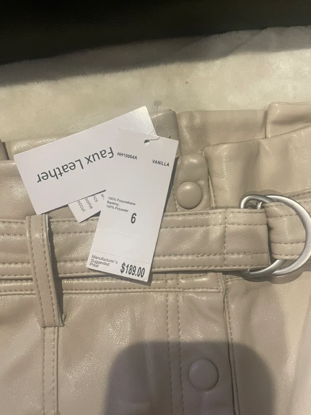 Faux Leather Pants - Vanilla, Size 6