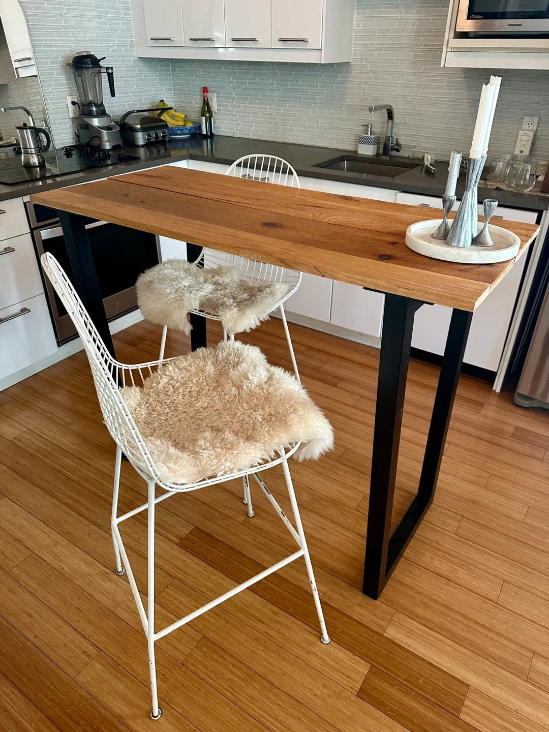 BAR HEIGHT KITCHEN ISLAND BERTOIA STOOLS VINTAGE RECLAIMED WOOD thumbnail
