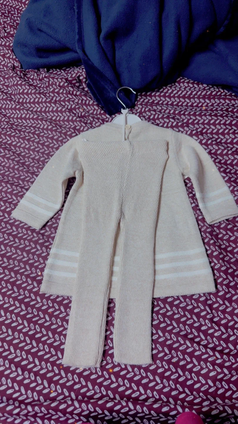 Emns Kids Beige Knit Dress & Leggings Set-9 months image indicator(2)