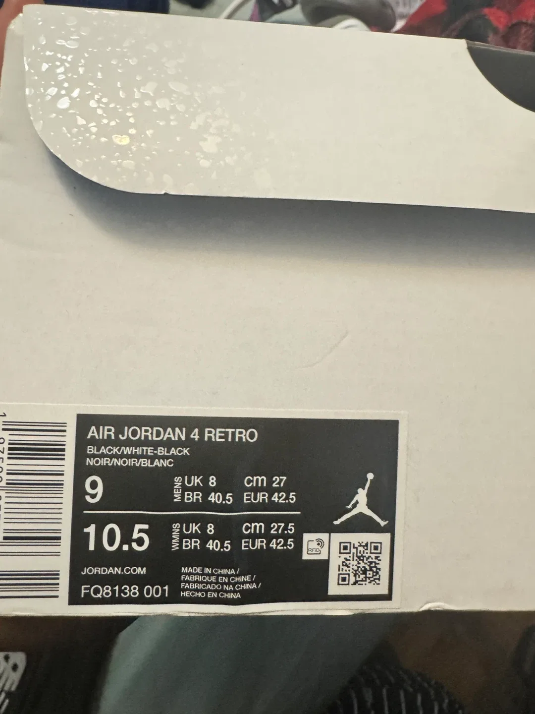 Air Jordan 4 Retro Black/White, Men's 10.5