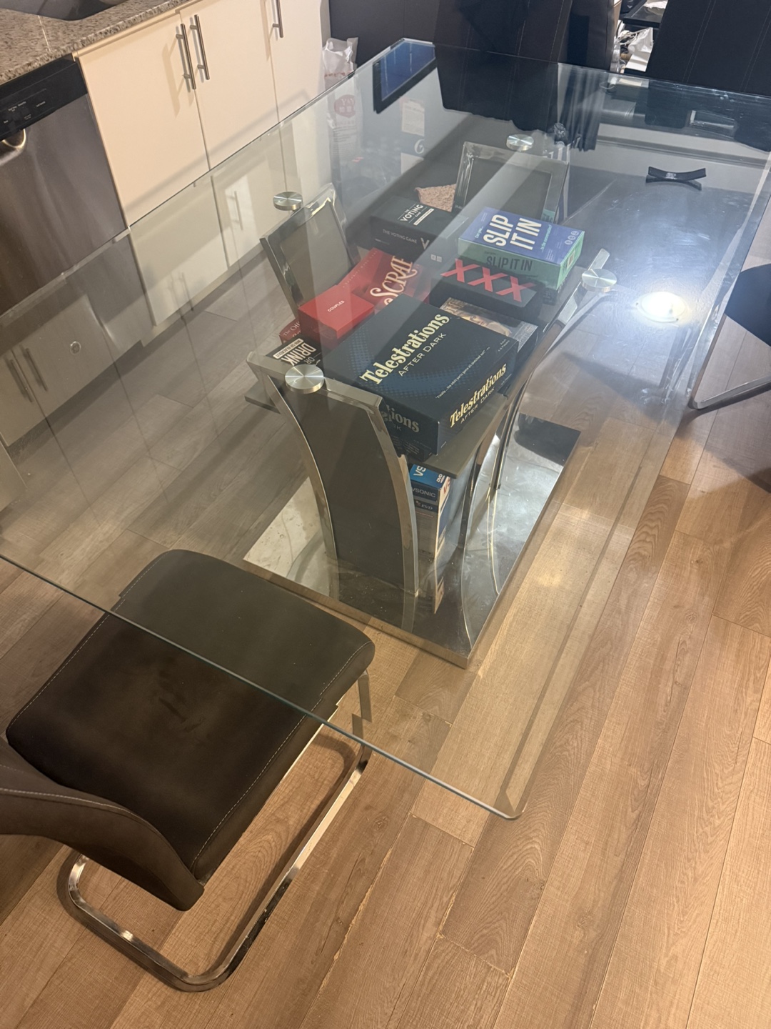 Tempered Glass Dining Table with 6 Chairs Set