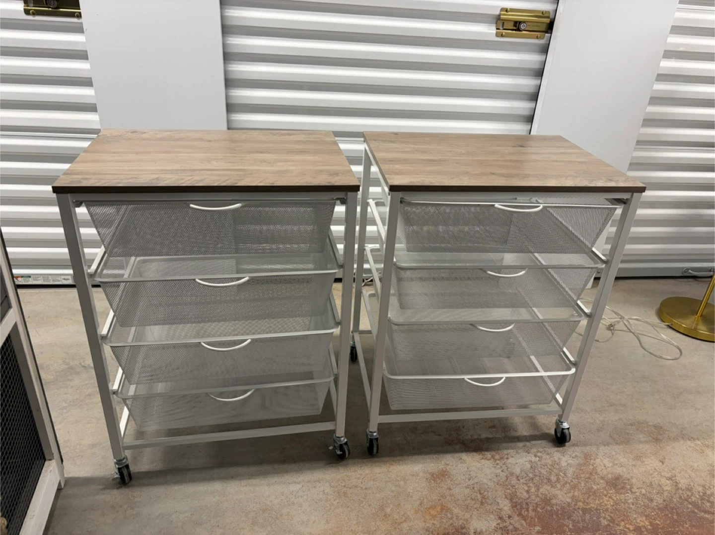 2 Rolling Cart with Wood Top & Mesh Drawers