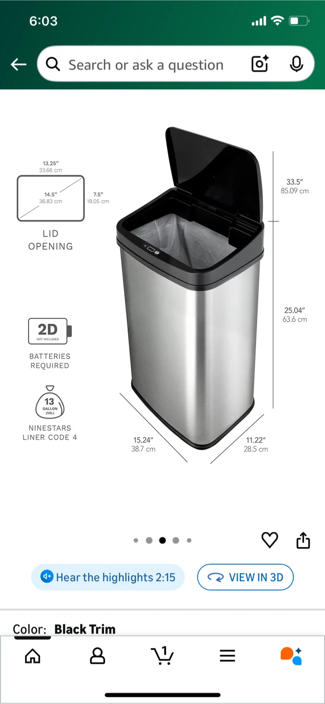 NINESTARS Motion Sensor Trash Can - 13.2 Gallon - photo 5